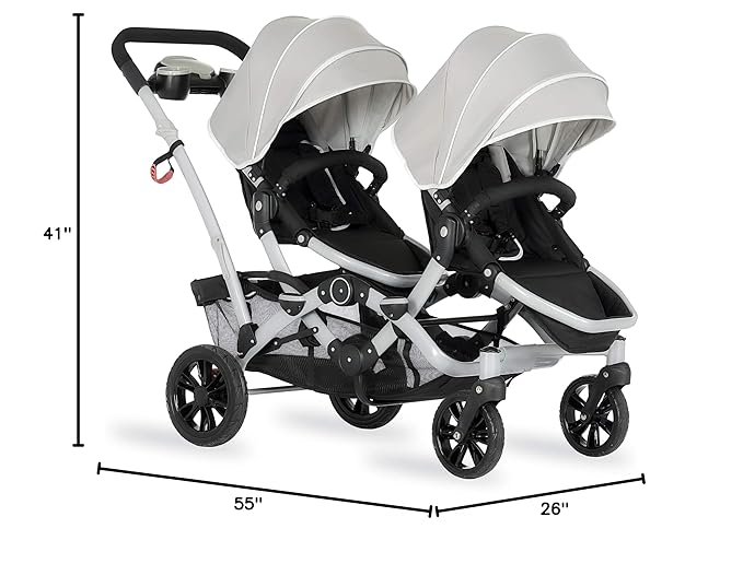 Dream On Me Track Tandem Double Umbrella Stroller in Light Grey, Lightweight Double Stroller for Infant and Toddler, Multi-Position Reversible & Reclining Seats, Large Storage Basket and Canopy