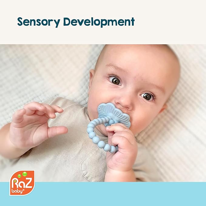 RaZbaby RaZberry Plus Baby Teether – Easy-to-Hold Toy for Front & Back Teething Relief, BerryBumps Texture for Sensory Development, Soothes Sore Gums, BPA-Free, Great Gift for Babies 3M+ – Tan