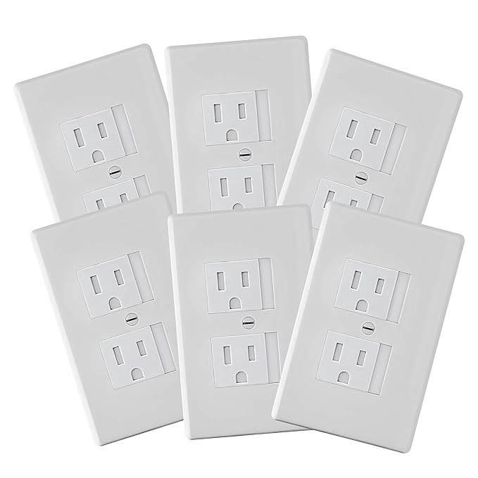 6-Pack Safety Innovations Self-Closing Outlet Covers (For Center Screw Outlets Only) - Measures 3"Wide x 4.75"High-An Alternative To Wall Socket Plugs for Child Proofing Outlets, (1-Screw), (White)