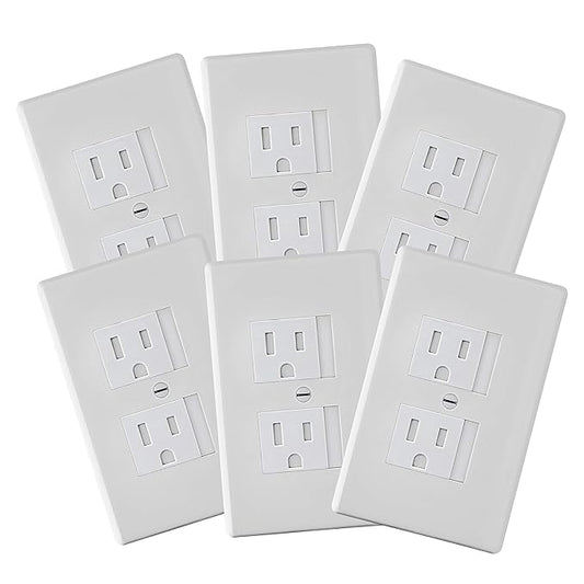 6-Pack Safety Innovations Self-Closing Outlet Covers (For Center Screw Outlets Only) - Measures 3"Wide x 4.75"High-An Alternative To Wall Socket Plugs for Child Proofing Outlets, (1-Screw), (White)