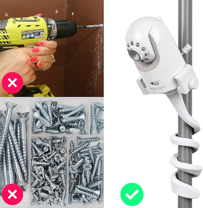 Baby Monitor Mount Camera Shelf Compatible with Infant Optics DXR 8 & DXR-8 Pro and Most Other Baby Monitors,Universal Baby Camera Holder,Attaches to Crib Cot Shelves or Furniture (White)