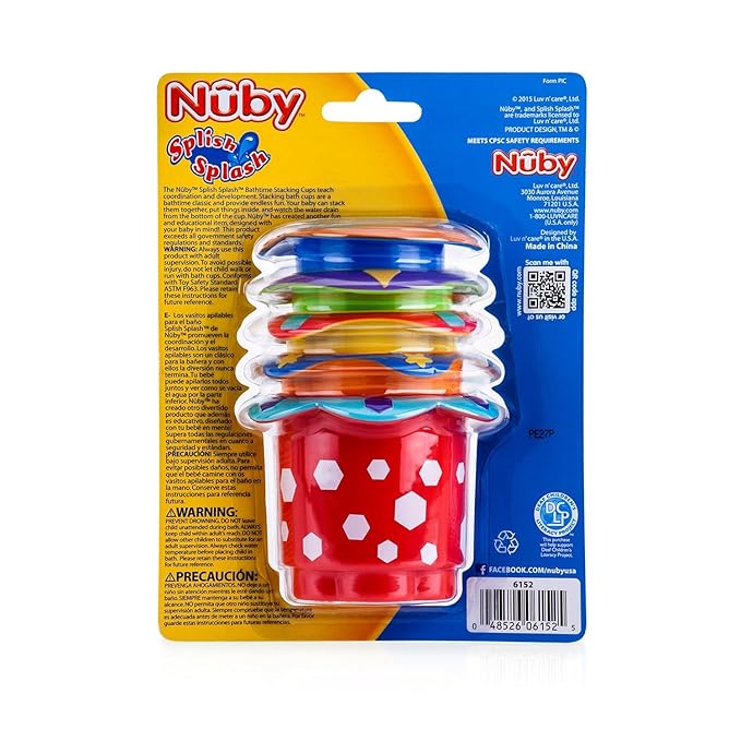 Nuby 5-Piece Splish Splash Stacking Cups Baby Bath Toy