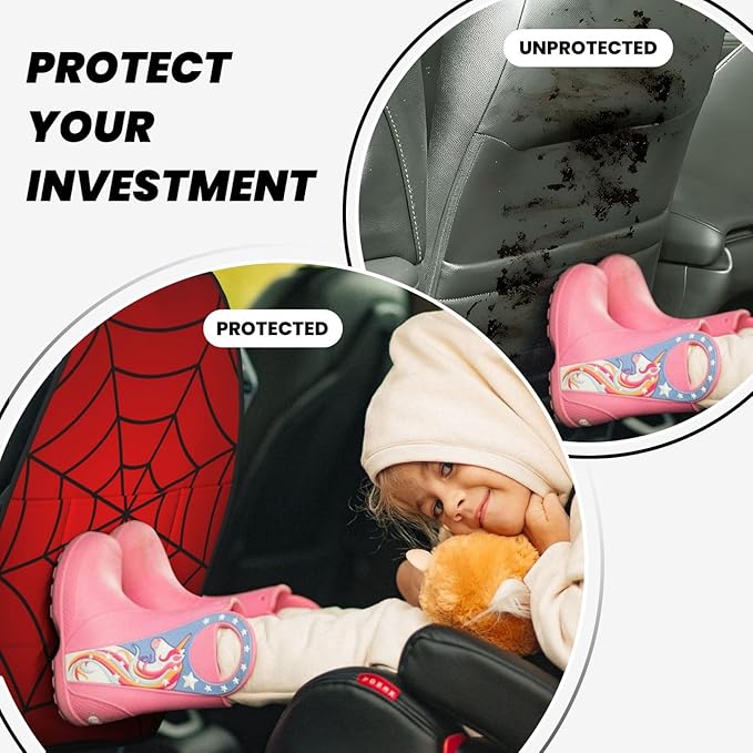 Red Spider Web Car Kick Mats Back Seat Protector 2 Pack Auto Seat Back Covers with 3 Organizer Travel Accessories Universal Vehicle Interior from Dirt, Mud