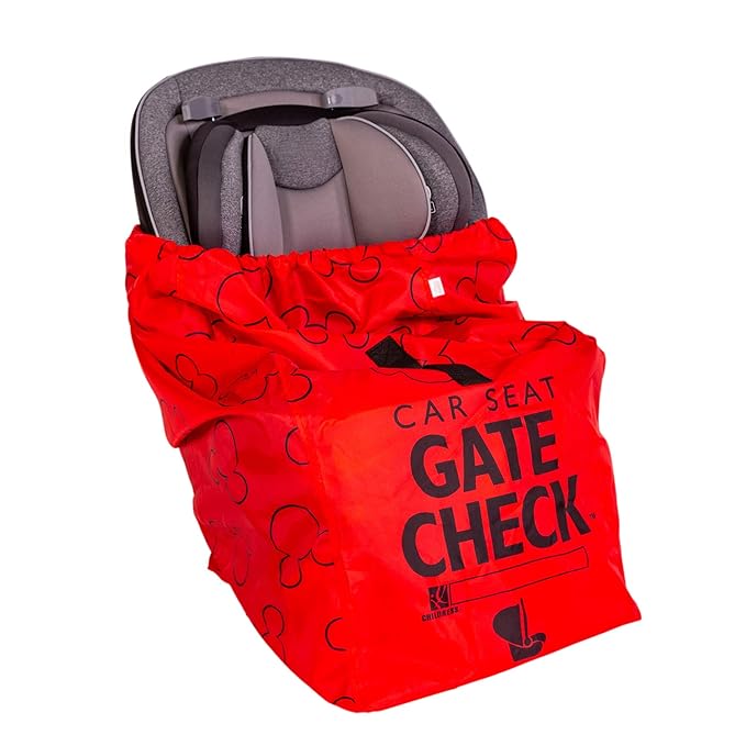 J.L. Childress Disney Baby Gate Check Bag for Car Seats - Travel Bag for Airplane, Fits All Baby & Infant Car Seats, Airport Accessories for Gate Check, Flying Essentials - Mickey Mouse, Red