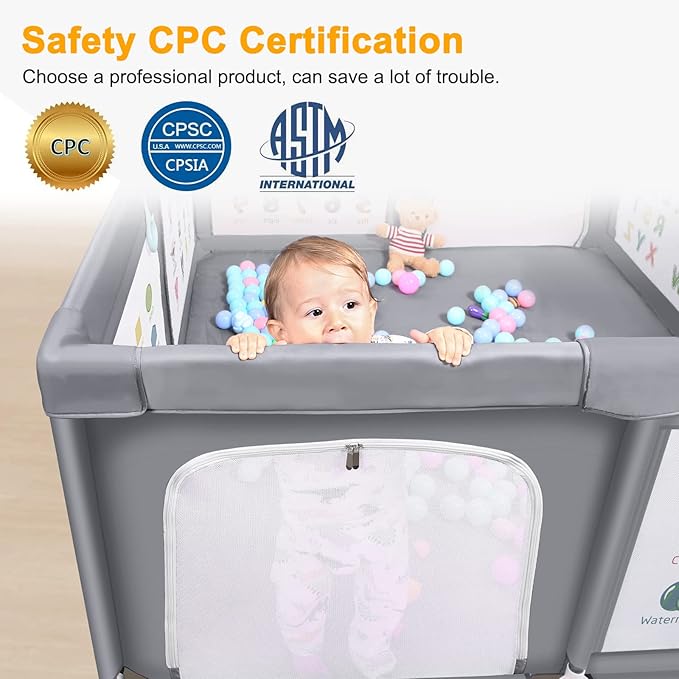 Premium Baby Playpen with Mat, 71x60 Inches Extra Large Playpen for Babies and Toddlers, Indoor & Outdoor Activity Center, Safety Baby Play Pen with Gate Prints
