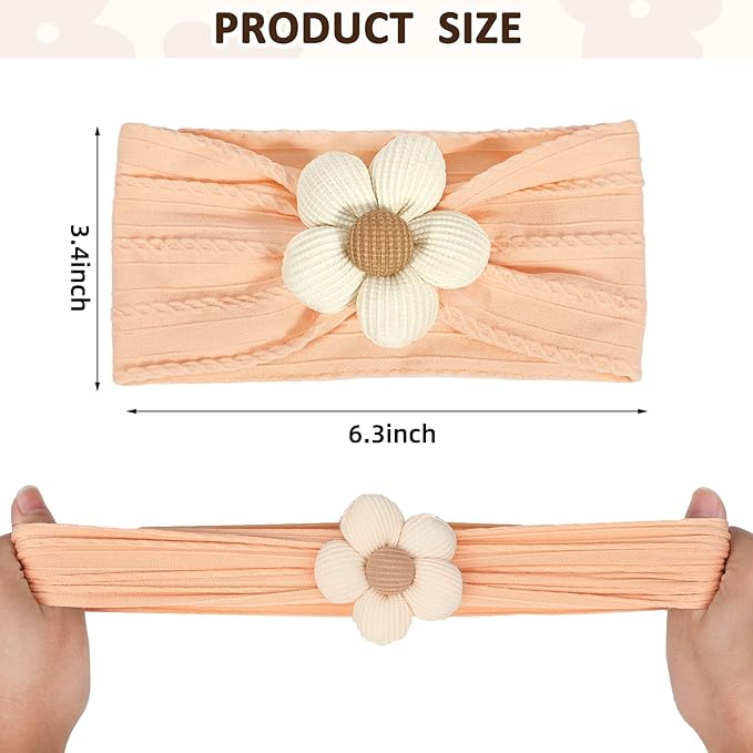 3 Pcs Baby Flower Headbands Baby Girls Nylon Headband Soft Hairbands Hair Accessories for Newborn Infant Toddler Kids (Beige Orange Brown)