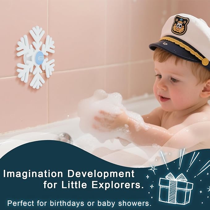 Large Baby Bath Suction Spinner Toys, Silicone Suction Spinner for Baby & Toddler, Novelty Spinning Top with Suction Cup for Highchair & Bathtub, Suction Toys for Car Window (Snowflake, Blue)