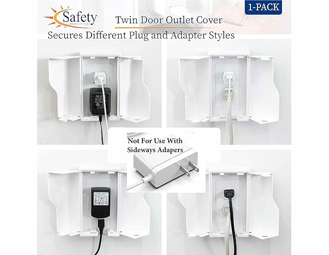 Safety Innovations Twin Door Baby Safety Outlet Cover Box for Babyproofing Outlets - More Interior Space for Extra Large Electrical Plugs and Adapters - Easy to Install - Easy to Use, (1-Pack)