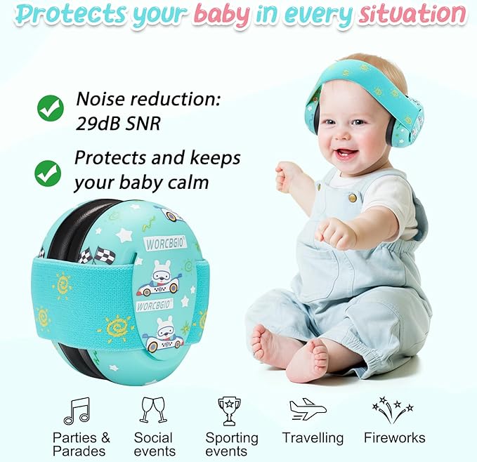 Infant Ear Protection Noise Cancelling Baby Ear Muffs, Toddler Hearing Protection with Adjustable Elastic Headband，Race car