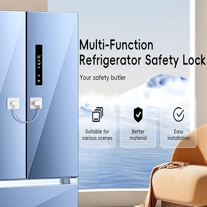 2 Pack Refrigerator Door Lock, Child Proof Fridge Door Lock for Kitchen Freezer, Cabinets and Drawers, Air Oven Air Fryer, Closets, Windows, Doors-No Tools Need or Drill (Patent) (2 pcs Lock White)