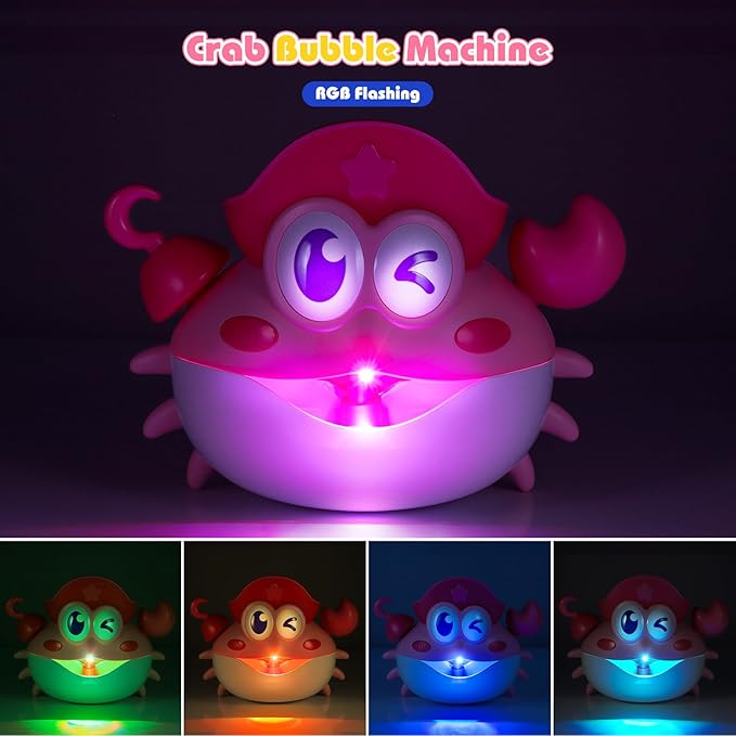 Bath Toys,Crab Baby Bath Toys Light Up Bath Bubble Machine with Colourful RGB Light Great Birthday Gift for Boys and Girls Toddler Toy for Kids Ages 1-3 4-8