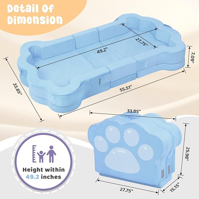 Foldable Portable Toddler Travel Bed,Toddler Floor Bed with Washable Cover for Kids,Soft and Safe (Blue)