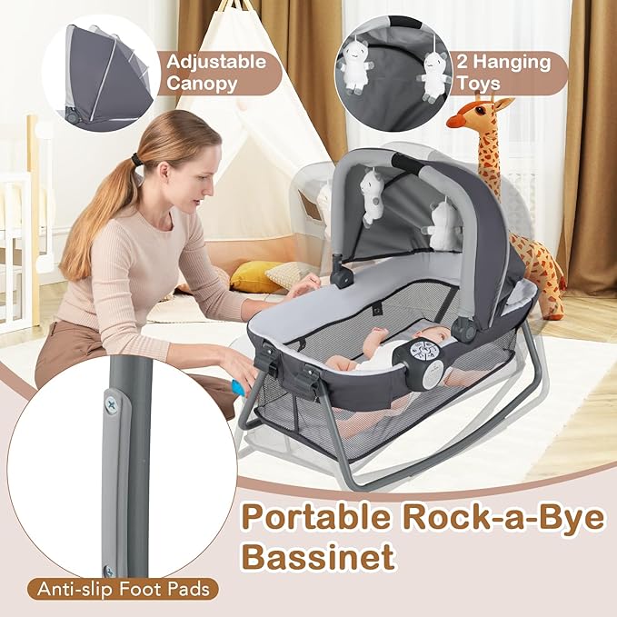 HONEY JOY Pack and Play, 5 in 1 Portable Infant Playpen with Bassinet & Changing Table, Storage Bag, Music Box, Toys, Carry Bag, Nursery Center, Baby Playard Pack n Play Crib for Boys Girls