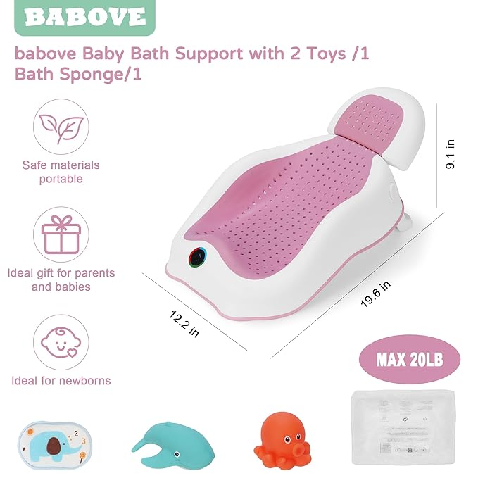 Baby Bath Support | Newborn Bathtub,Ergonomically Designed with Thermometer Collapsible Baby Bathtub Baby Bather, Baby tubs for Baby tubs for Newborn Essentials Must Haves (Pink)