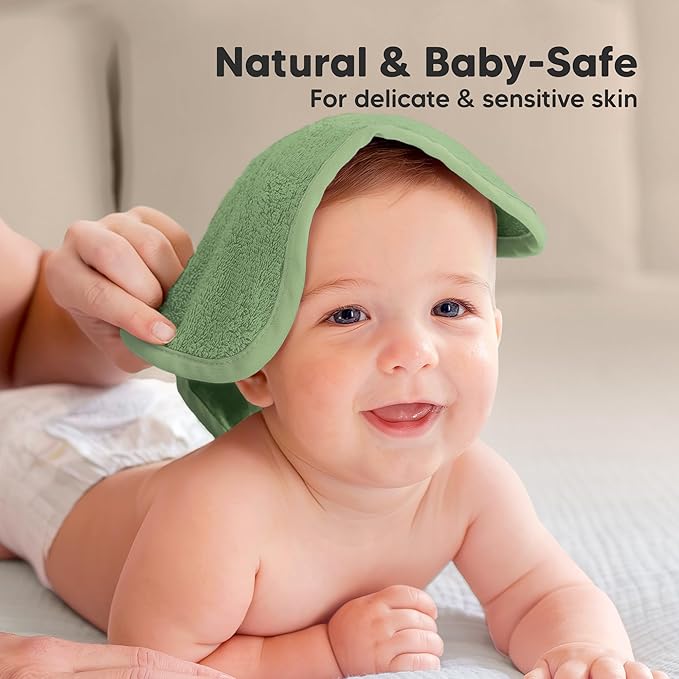 6-Pack Soft Baby Washcloths, Viscose from Bamboo - Kids, Newborn Bath Towels, Infant Shower, Toddler Reusable Face Towel, Gentle on Skin, Face Wash Cloths for Babies, 10x10 (Meadow Green)