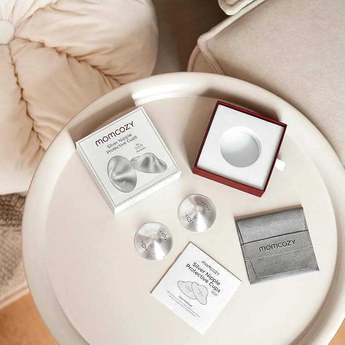 Momcozy 999 Silver Nursing Cups Original Perforated Breathable Design, 999 Silver Nipple Cover for Breastfeeding Essential, Silver Nipple Shield for Nursing Newborn, Metal Nipple Shields, XXL Size