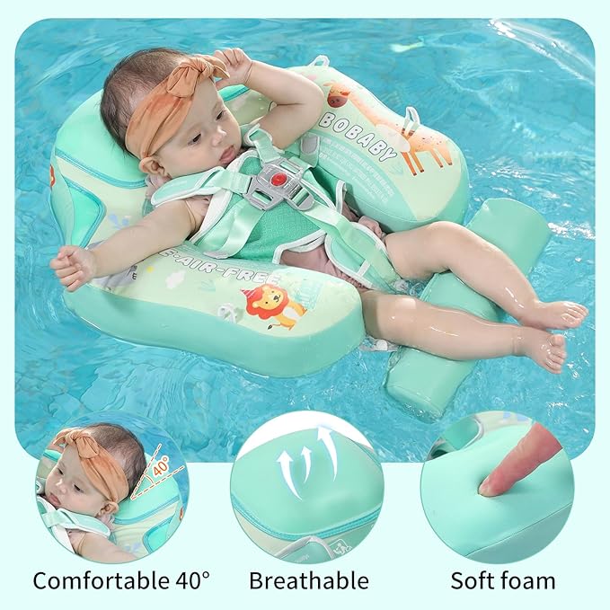 Mambobaby Float with Canopy and Tail New Upgraded Non-Inflatable Baby Pool Float Mambo Float Swim Trainer Solid Infant Swim Float Adjustable Pearl Foam Baby Swim Ring