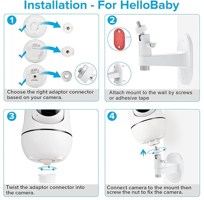 Adjustable Baby Monitor Mount for HelloBaby HB65/HB40/HB6550/HB66/HB6339/HB6550 Pro, ANMEATE SM935E, Universal Baby Monitor Wall Mount with Perfect View and Easy to Install