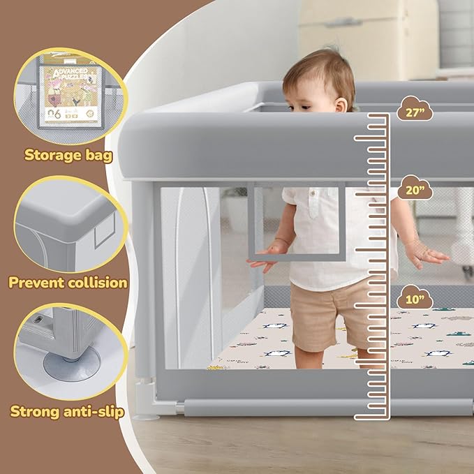 Large Baby Playpen 74"x50" with Mat Play Pens for Babies and Toddlers, Large Play Yards for Indoor & Outdoor with Zipper Gates