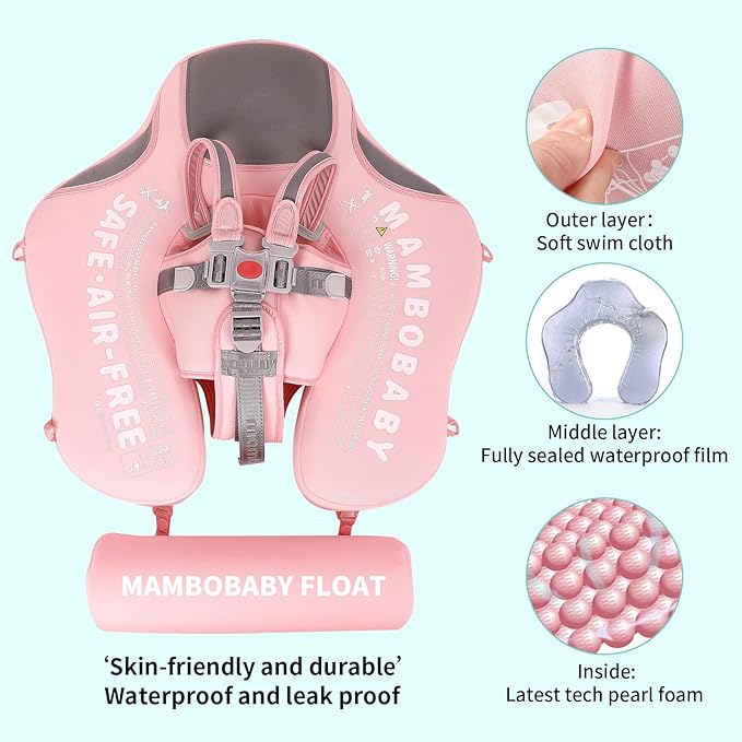 Mambobaby Float with Canopy and Tail New Upgraded Non-Inflatable Baby Pool Float Mambo Float Swim Trainer Solid Infant Swim Float Adjustable Pearl Foam Baby Swim Ring