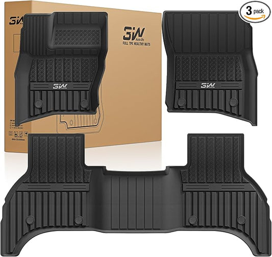 3W Floor Mats Fit Land Rover/Range Rover Defender 110 (4 Doors 5 Seat Only) 2020-2024 2025 (Not for Defender 110s/Rubber Flooring), TPE All Weather Custom Fit Floor Liner Full Set, Black