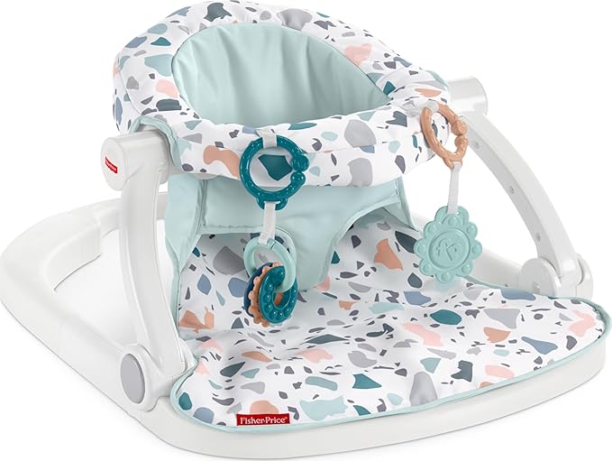 Fisher-Price Portable Baby Chair Sit-Me-Up Floor Seat With Developmental Toys & Machine Washable Seat Pad, Pacific Pebble