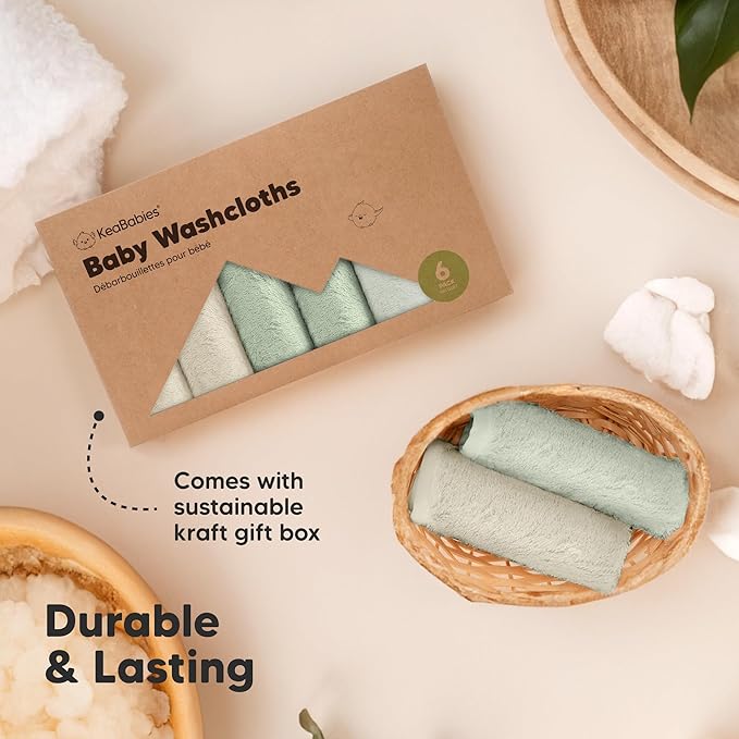 6-Pack Soft Baby Washcloths, Viscose from Bamboo - Kids, Newborn Bath Towels, Infant Shower, Toddler Reusable Face Towel, Gentle on Skin, Face Wash Cloths for Babies, 10x10 (Meadow Green)