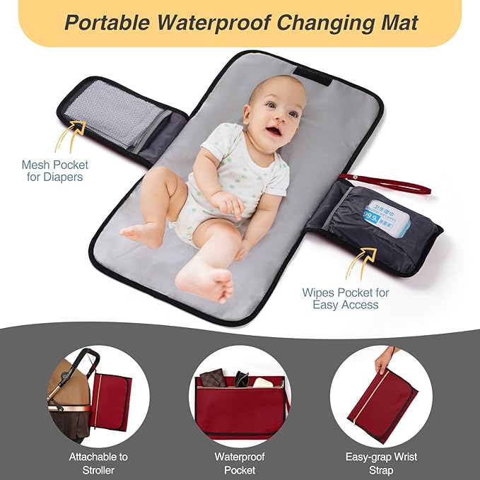 MOMUVO Diaper Backpack for Women Large Capacity with Insulated Pockets Diaper Bags For Baby,Burgundy