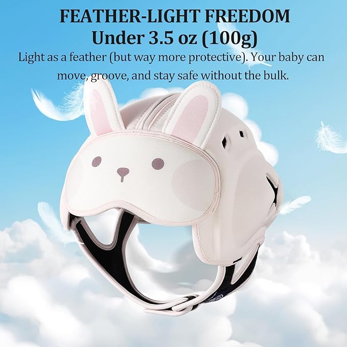 Baby Head Protector Baby Helmet for Crawling and Walking - No Bumps and Soft Safety Peak - Ultralight and Adjustable Baby Head Protector Suitable for Babies 6-24 Months-Rabbit