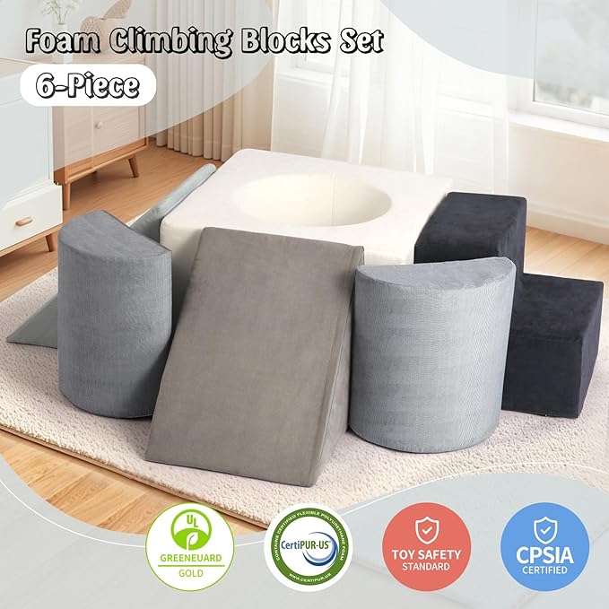 Asweets Baby Foam Climbing Blocks for Toddlers 1-3 Soft Play Set Indoor Climbing Toys Perfect Climbing Mats for Kids Multipurpose 6 PCS Foam Climber