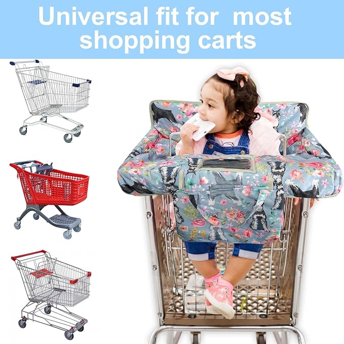 Grey Shopping Cart Cover for Baby 2-in-1 High Chair Cover with Safety Harness Multifunctional Dog Pattern Cart Covers for Babies Soft Padded Grocery Cart Cover for Baby Boy Girl