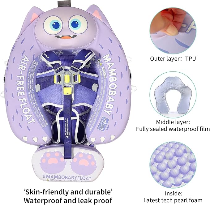 Mambobaby Float with Canopy and Tail New Upgraded Non-Inflatable Baby Pool Float Mambo Float Swim Trainer Solid Infant Swim Float Adjustable Pearl Foam Baby Swim Ring