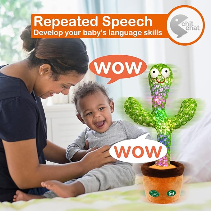 [Update Volume Adjustable] Talking Cactus Toy Mimics Back, Gift Package Repeat Dancing Plush Toys - Talking Sing+Repeat+Dancing+Recording+Rainbow Led Cactus Toy(15 Second Recording)