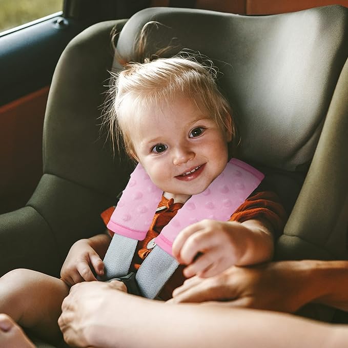 Pro Goleem Car Seat Strap Covers for Babies Girl Soft Car Seat Strap Shoulder Pads for All Car Seats, Stroller, Pushcar, Pink