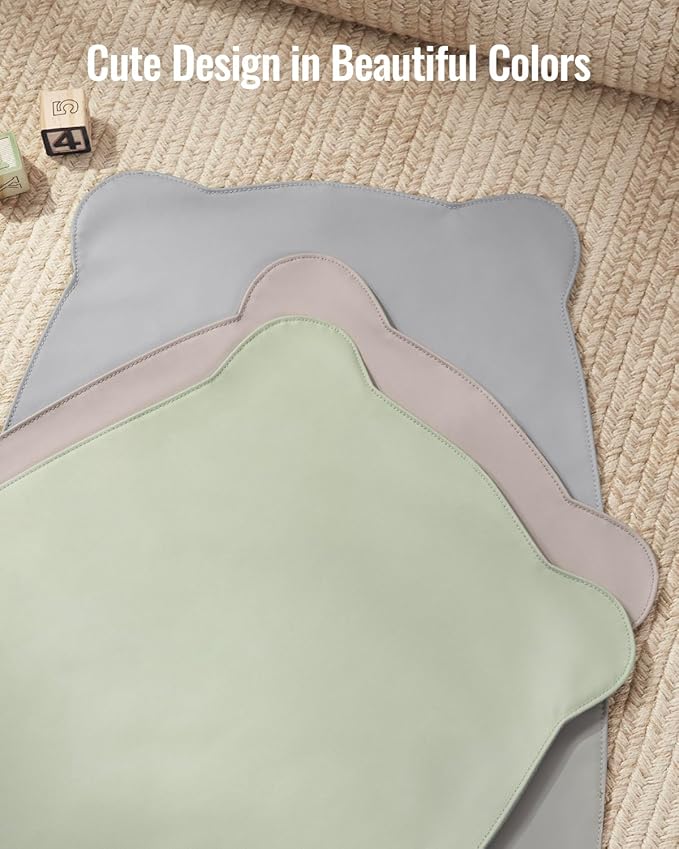 Blissful Diary Vegan Leather Portable Changing Pad, Wipeable & Waterproof Baby Change Mat in Diaper Bag, Travel Essential & Registry Gift, Light Green