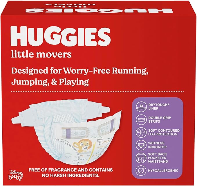 Huggies Size 6 Diapers, Little Movers Baby Diapers, Size 6 (35+ lbs), 50 Count (2 packs of 25), Packaging May Vary