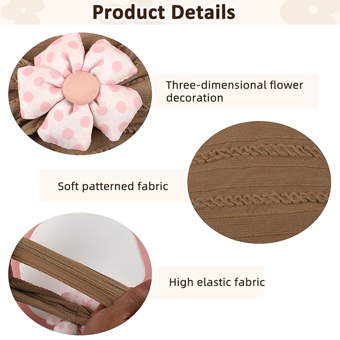 3 Pcs Baby Flower Headbands Baby Girls Nylon Headband Soft Hairbands Hair Accessories for Newborn Infant Toddler Kids (Khaki Brown Pink)