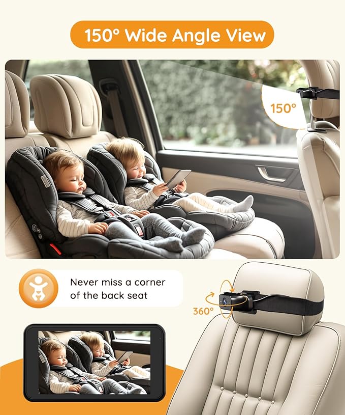 BC1 Baby Car Camera, 4.5" 1080P HD Screen & 3X Zoom, IR Night Vision Car Baby Monitor with Adjustable Brightness, Easy Install Car Seat Camera for Babies & Pets to Drive Safely