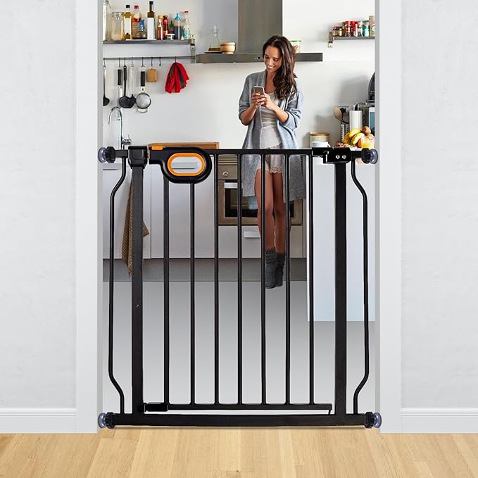 Baby Safety Gate for Stairs 29-33 Inch Wide, Safety House Gate for Baby Pet Gate with Door Pressure Mounting Gates for Kids Toddler Dogs Indoor Stairway Doorway Black (30.5'' Tall)