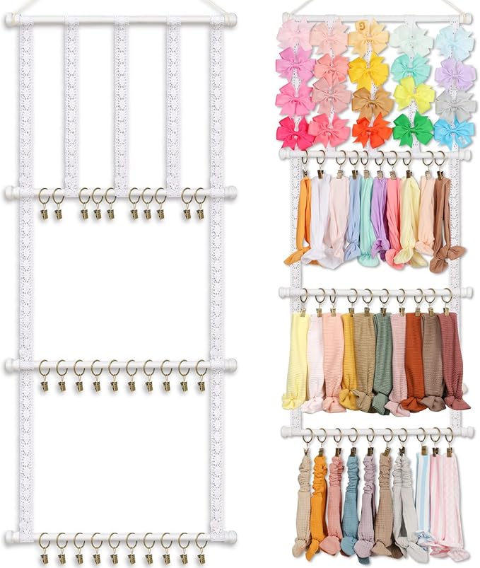 POVETIRE Headband Holder Hair Bows Organizer for Baby Girls, Baby Headbands Hair Accessories Organizer Storage Wall Hanging Decor for Toddler Room
