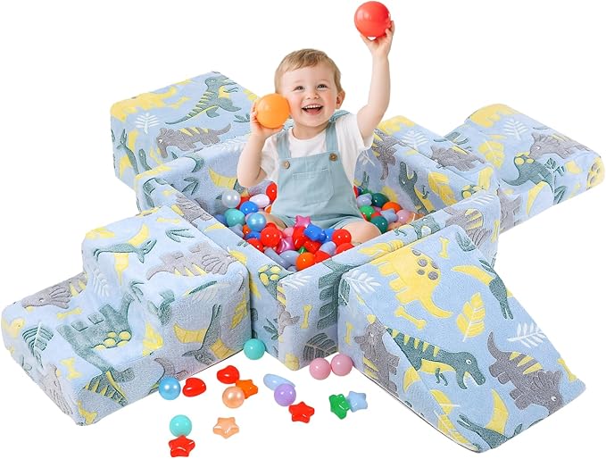 Foam Climbing Blocks, 5 Pcs Soft Play Set with Ball Pit, Baby Toddler Climbing Toys Indoor, Indoor Climbing Blocks for Toddlers 1-3, Indoor Climb Soft Play Equipment, Dinosaur(No Balls)
