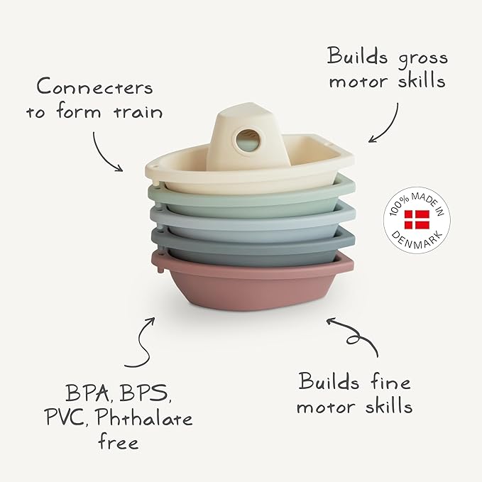 mushie Stackable Bath Boats Toy (Rustic) | Floating Bathtub Toys for Baby & Toddler, Set of 5 | Made in Denmark