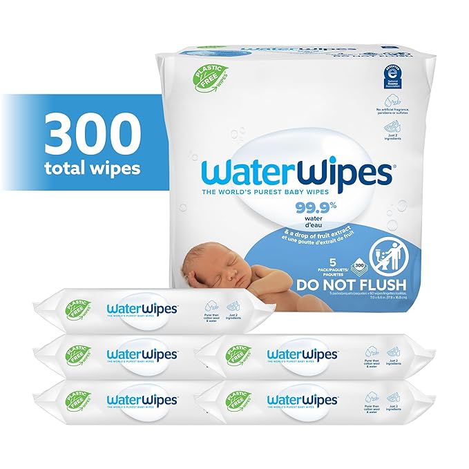 WaterWipes Sensitive+ Newborn & Baby Wipes, 3-In-1 Cleans, Cares, Protects, 99.9% Water, Unscented & Hypoallergenic, 300 Count (5 Packs)