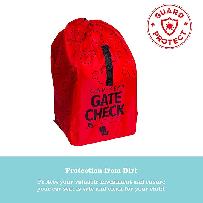 J.L. Childress Disney Baby Gate Check Bag for Car Seats - Travel Bag for Airplane, Fits All Baby & Infant Car Seats, Airport Accessories for Gate Check, Flying Essentials - Mickey Mouse, Red