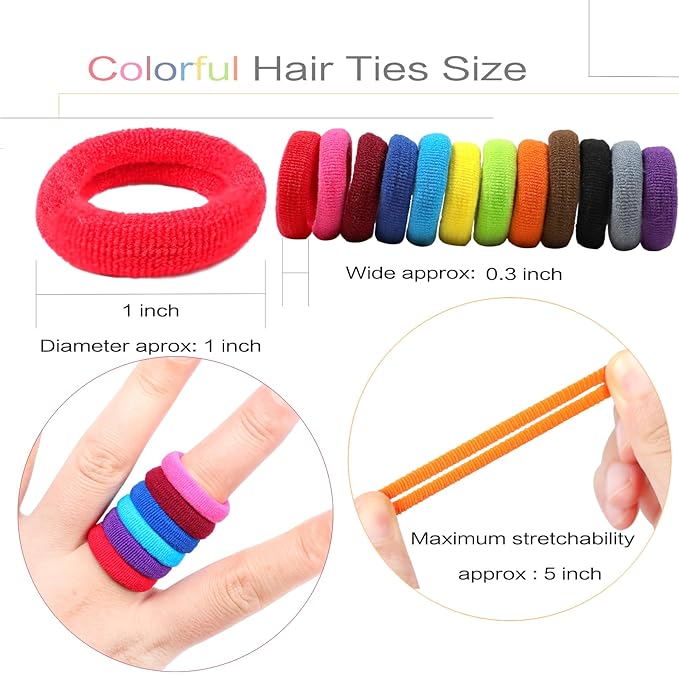WillingTee 120 Pcs Baby Hair Ties, Cotton Toddler Hair Ties for Girls and Kids, Multicolor Small Seamless Hair Bands Elastic Ponytail Holders,Bright Color