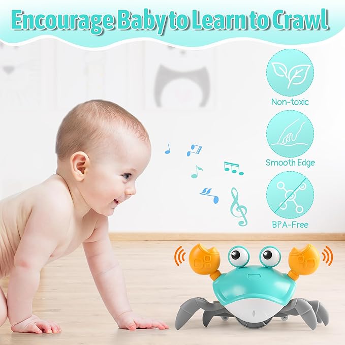 Crawling Crab Baby Toy, Tummy Time Toy for Infant 3 6 9 12 18 24 Month, Walking Dancing Interactive Sensory Crab with Light Music, Birthday Gift for Toddler Boy Girl 1 2 3, Christmas Stocking Stuffers