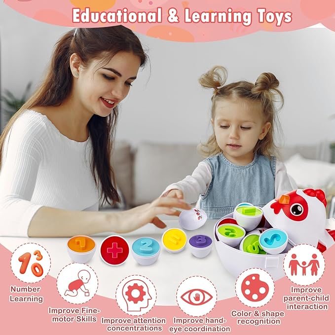 Easter Egg Matching Game - 24-Piece Educational Toddler Toys for Color & Shape Recognition | Easter Basket Stuffers for Kids