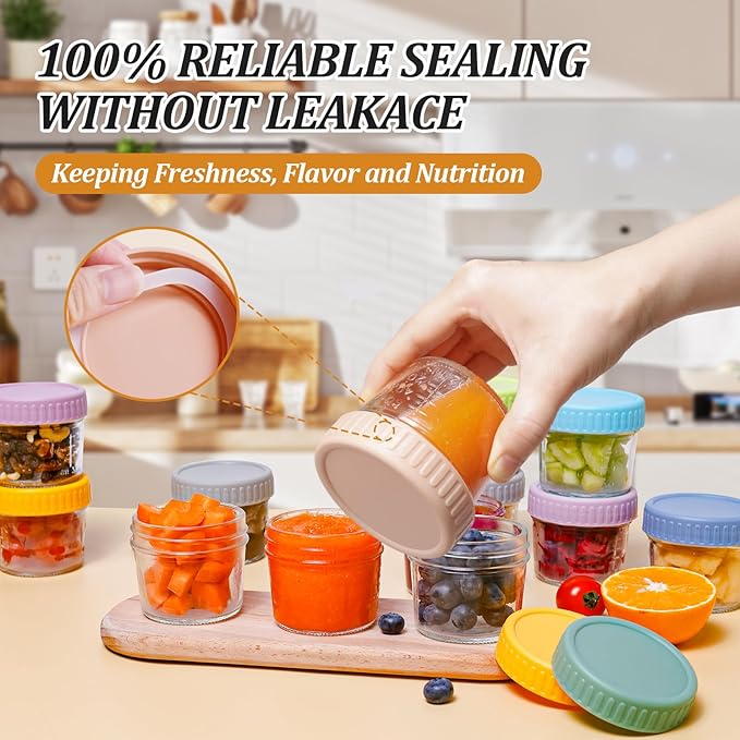 16 pcak Glass Baby Food Storage Containers & 10 Pack Reusable Baby Food Pouches Set, 4 oz Glass Jars with lids for Infant Baby Food,Freezer and Microwave Safe,100% Leak Proof,Reusable BPA Free（16）