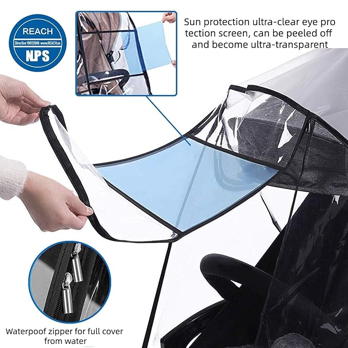 Stroller Rain Cover, Universal Stroller Accessory, Waterproof, Windproof, Protect from Sun Dust Snow, Baby Stroller Weather Shield for Travel