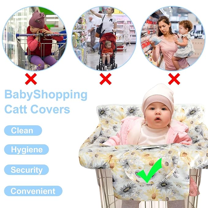 Black Shopping Cart Cover for Baby 2-in-1 High Chair Cover with Safety Harness Multifunctional Daisy Pattern Cart Covers for Babies Soft Padded Grocery Cart Cover for Baby Boy Girl